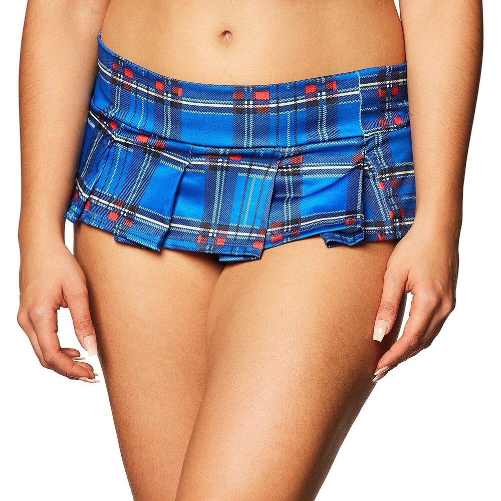 2859 Plaid Mini Skirt - Red Blue, Medium/Large